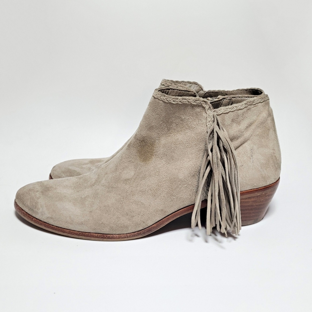 Sam Edelman Taupe Grey Paige Fringe Booties